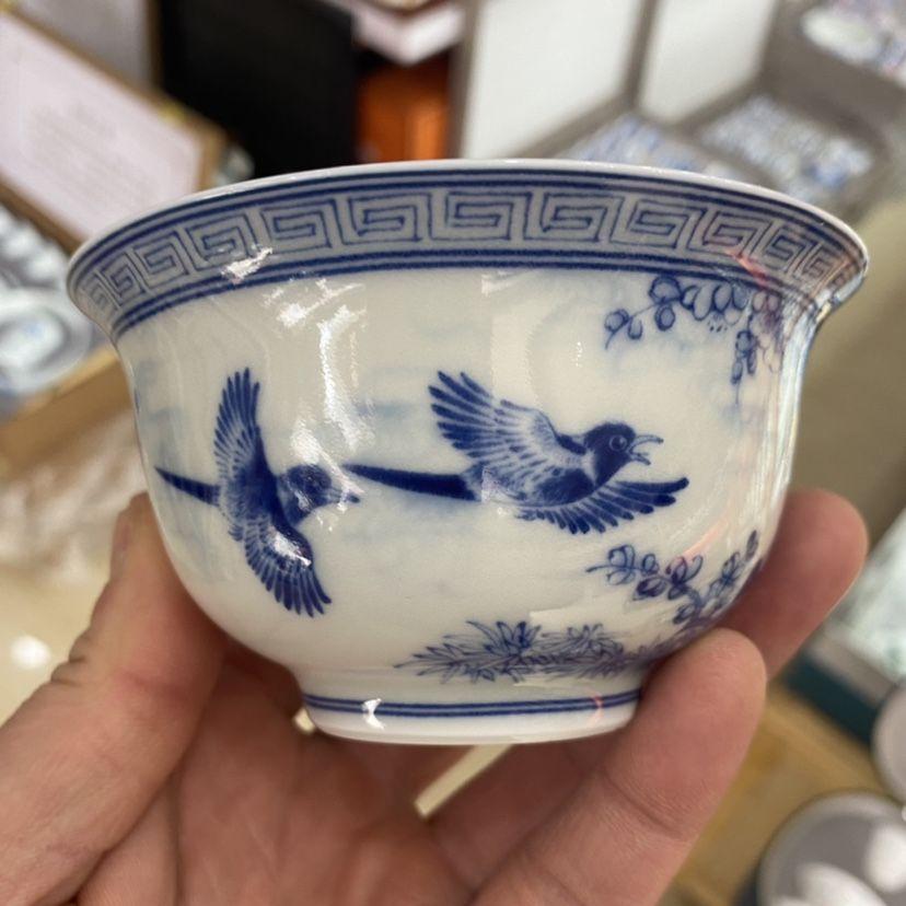 景徳鎮 青花喜上眉梢三才蓋碗 茶碗 煎茶器 未使用品