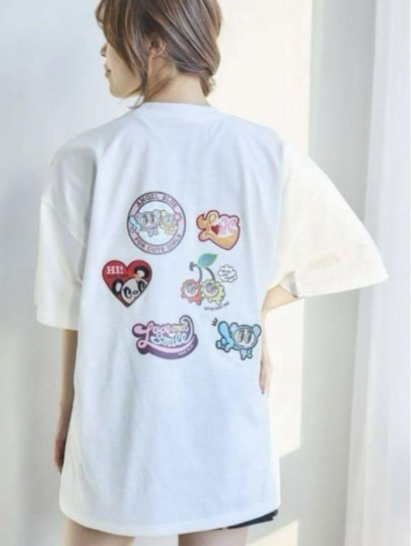 【美品】平成 レトロ エンジェルブルー Tシャツ 総柄 L 160 ワッペン ANGEL BLUE イエロー Tシャツ 女の子Lサイズ160 平成レトロ