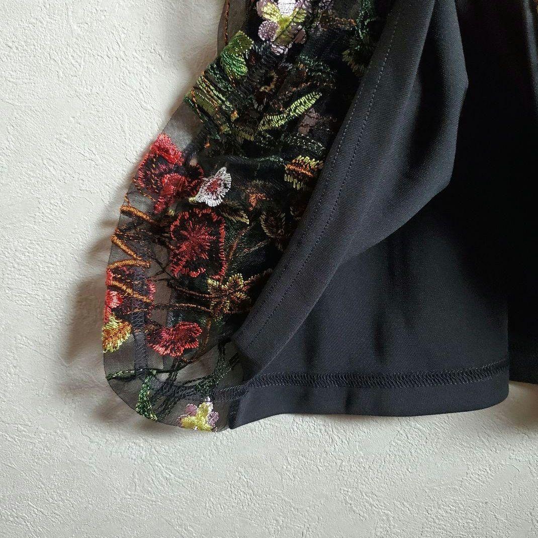 お気にいる ビンテージ 【花柄刺繍ロングワンピース 前面総刺繍 黒