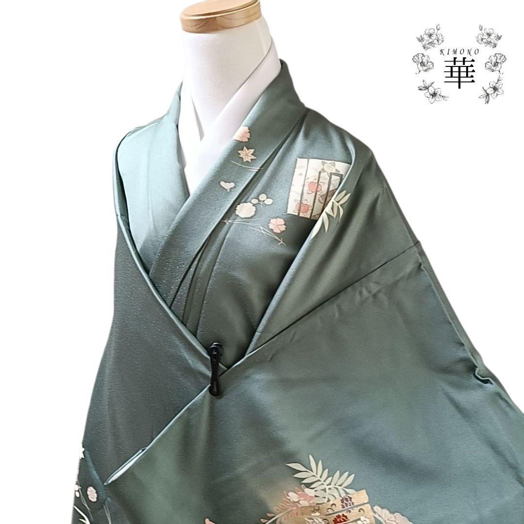 860 着物 袷 着丈156 付け下げ 源氏香 緑 高級