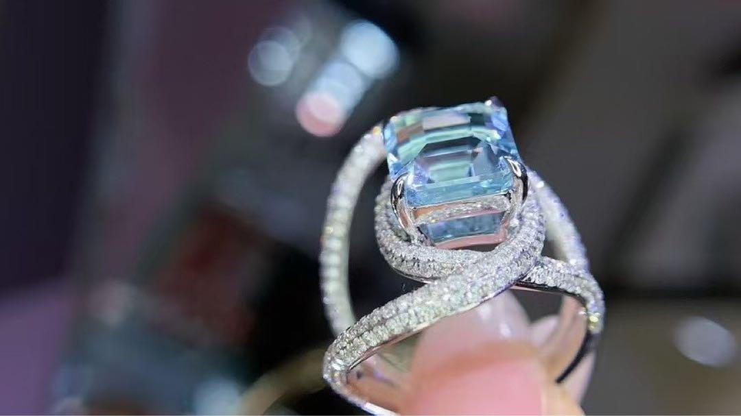 ⭐天然アクアマリン ダイヤ リング k18WG 4.83ct