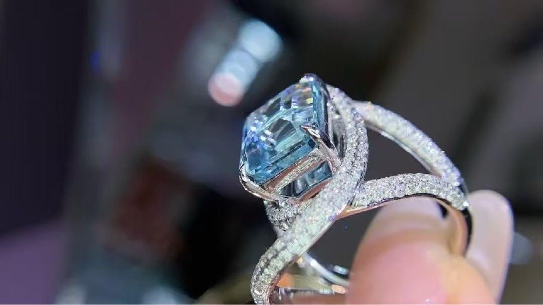 ⭐天然アクアマリン ダイヤ リング k18WG 4.83ct