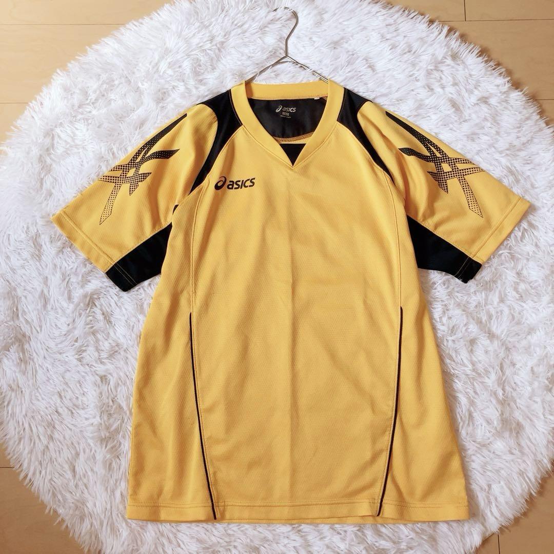 アシックス⭕️美品　半袖シャツ　トレーニング　山吹色　メッシュ　メンズLサイズ