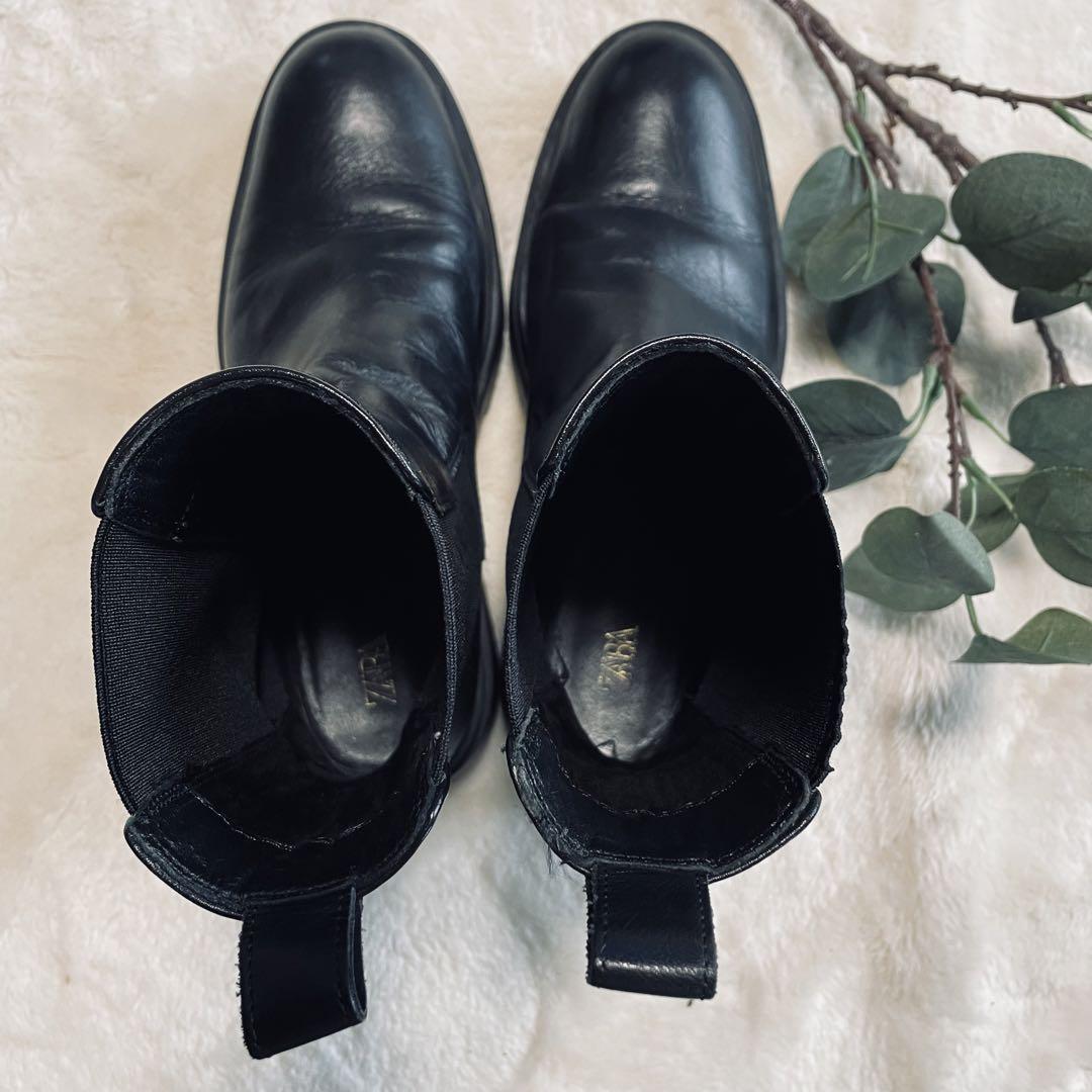 ZARA サイドゴアブーツ レザー 本革 39サイズ 黒