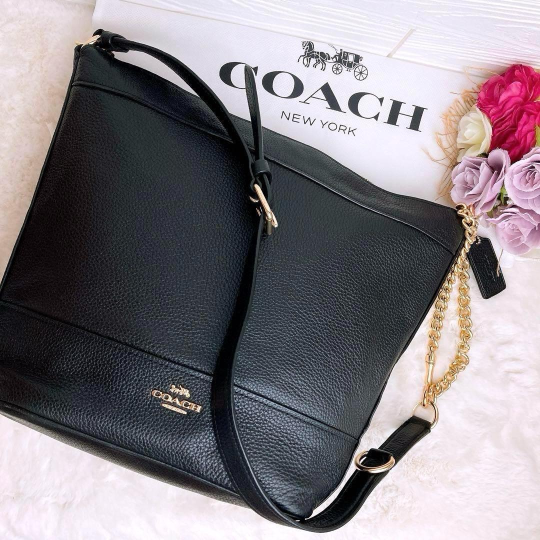 極美品☆COACHコーチ 2wayショルダーバッグ ブラック レザー 大容量