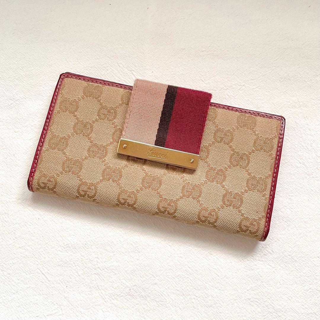 GUCCI GGキャンバス×レザー 長財布 ゴールド金具 1109-