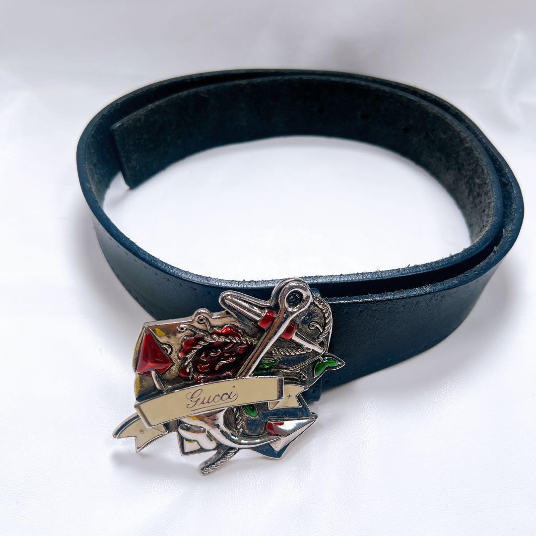 GUCCI　グッチ バックル　レザーベルト　イタリア製　ブラック