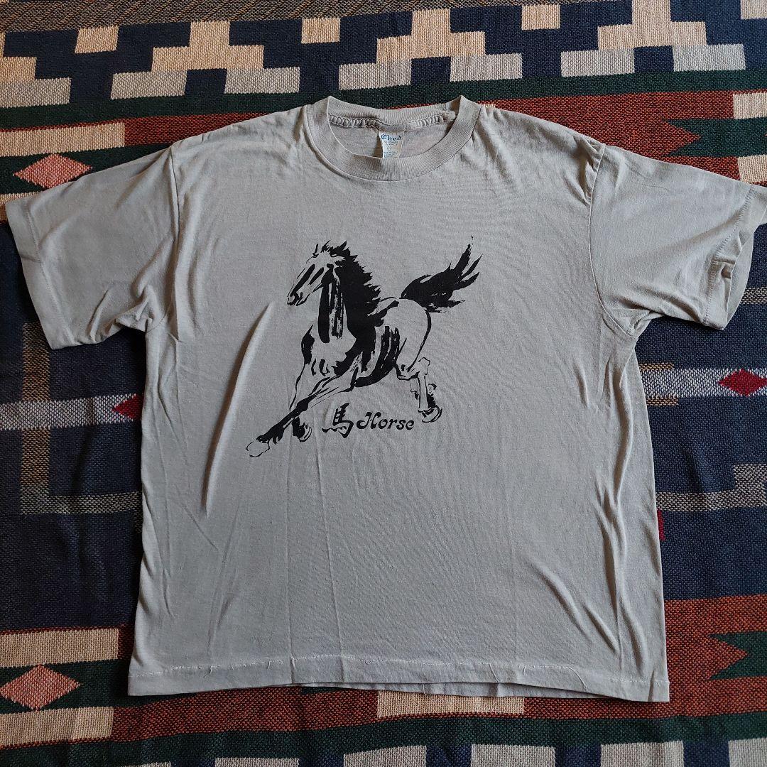 80s 馬 漢字 USA製 vintage t-shirt