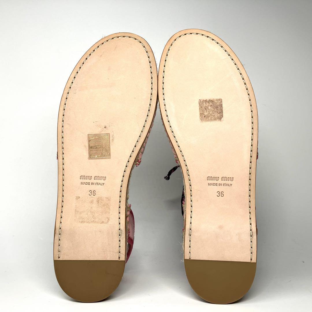 未使用】miumiu エスパドリーユ ギンガムチェックリボン バレー