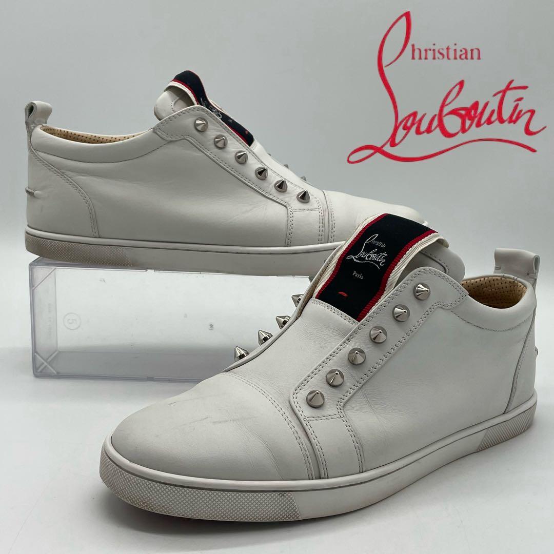 ルブタン スパイク スリッポン レザー ホワイト 白 スニーカー 40 1/2