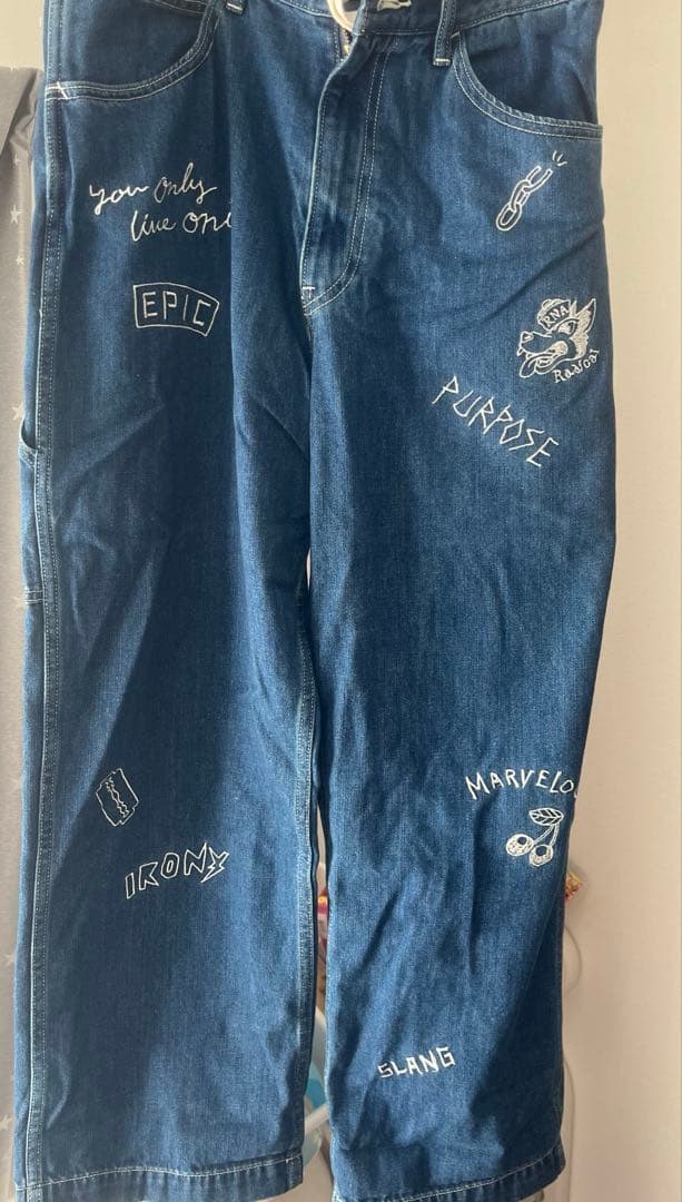 ラクガキ刺繍ワークパンツM RNA