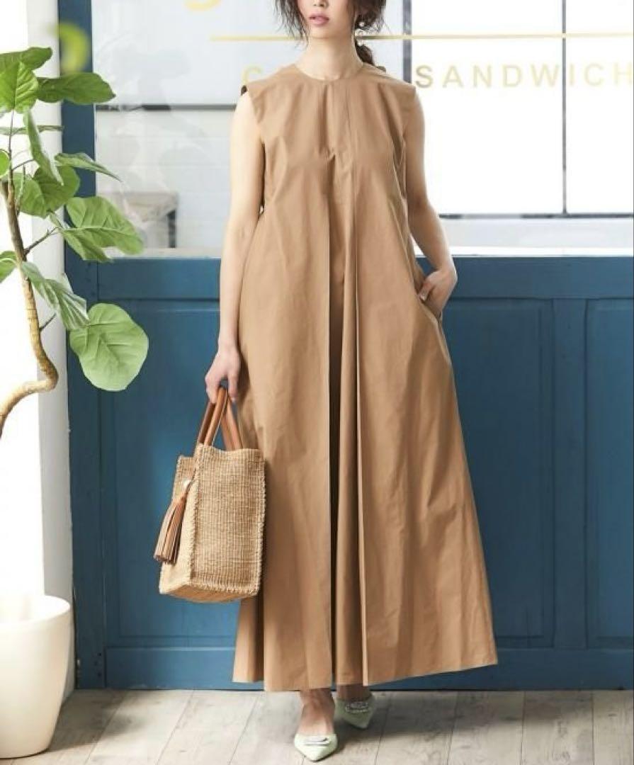 【セブンテンバイミホカワヒト】ロングタックドレス　ノースリーブワンピース　M