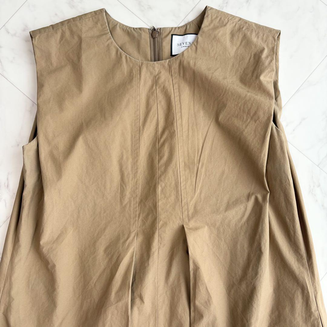 【セブンテンバイミホカワヒト】ロングタックドレス　ノースリーブワンピース　M