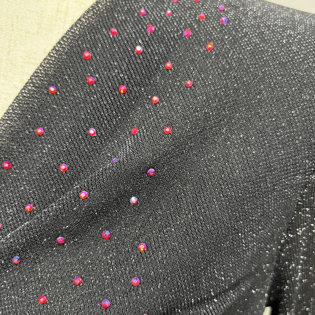 社交ダンス トップス パワーネット 黒ラインストーン L～2XL
