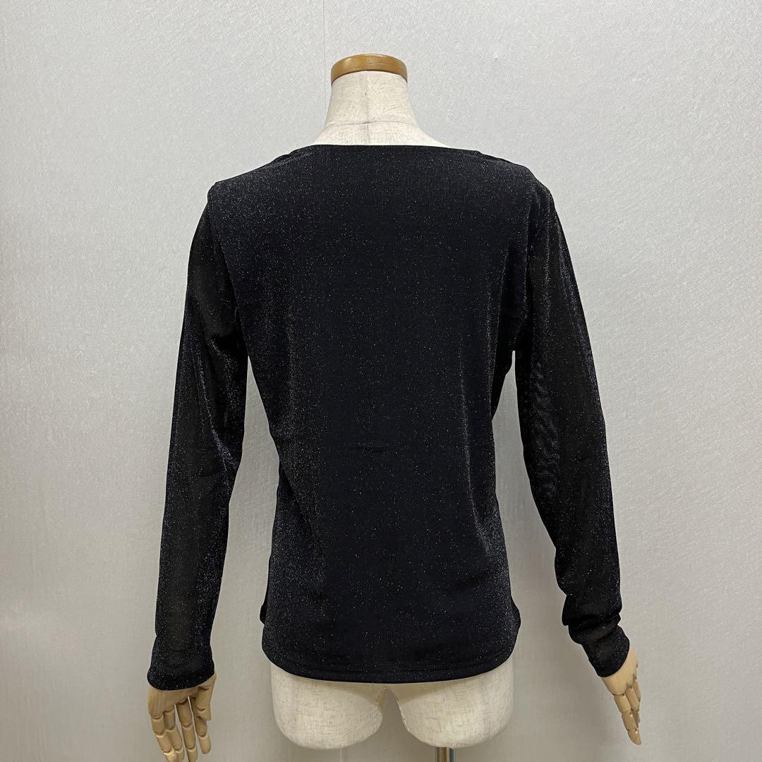 社交ダンス トップス パワーネット 黒ラインストーン L～2XL