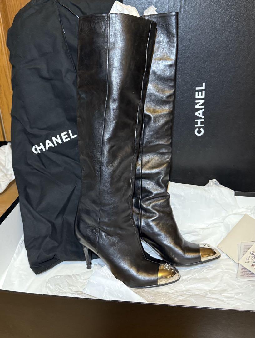 CHANEL シャネル ロングブーツ 黒 23cm 35 1/2 ハーフ
