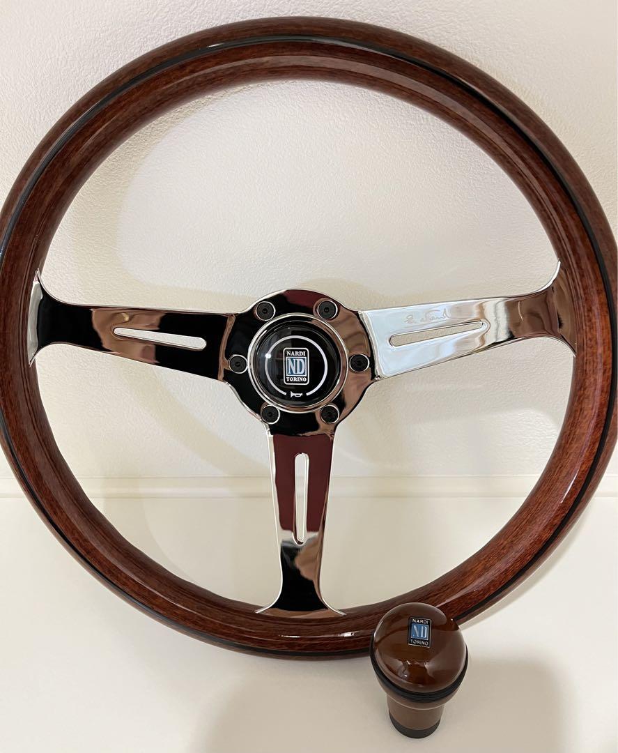 NARDI ナルディ風 ステアリング クラシック ウッド調 ポリッシュ ブラウン