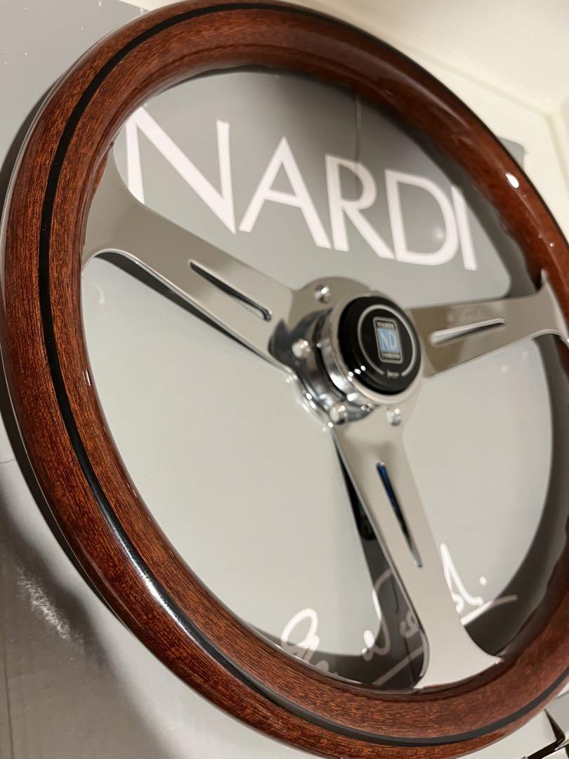 NARDI ナルディ風 ステアリング クラシック ウッド調 ポリッシュ ブラウン