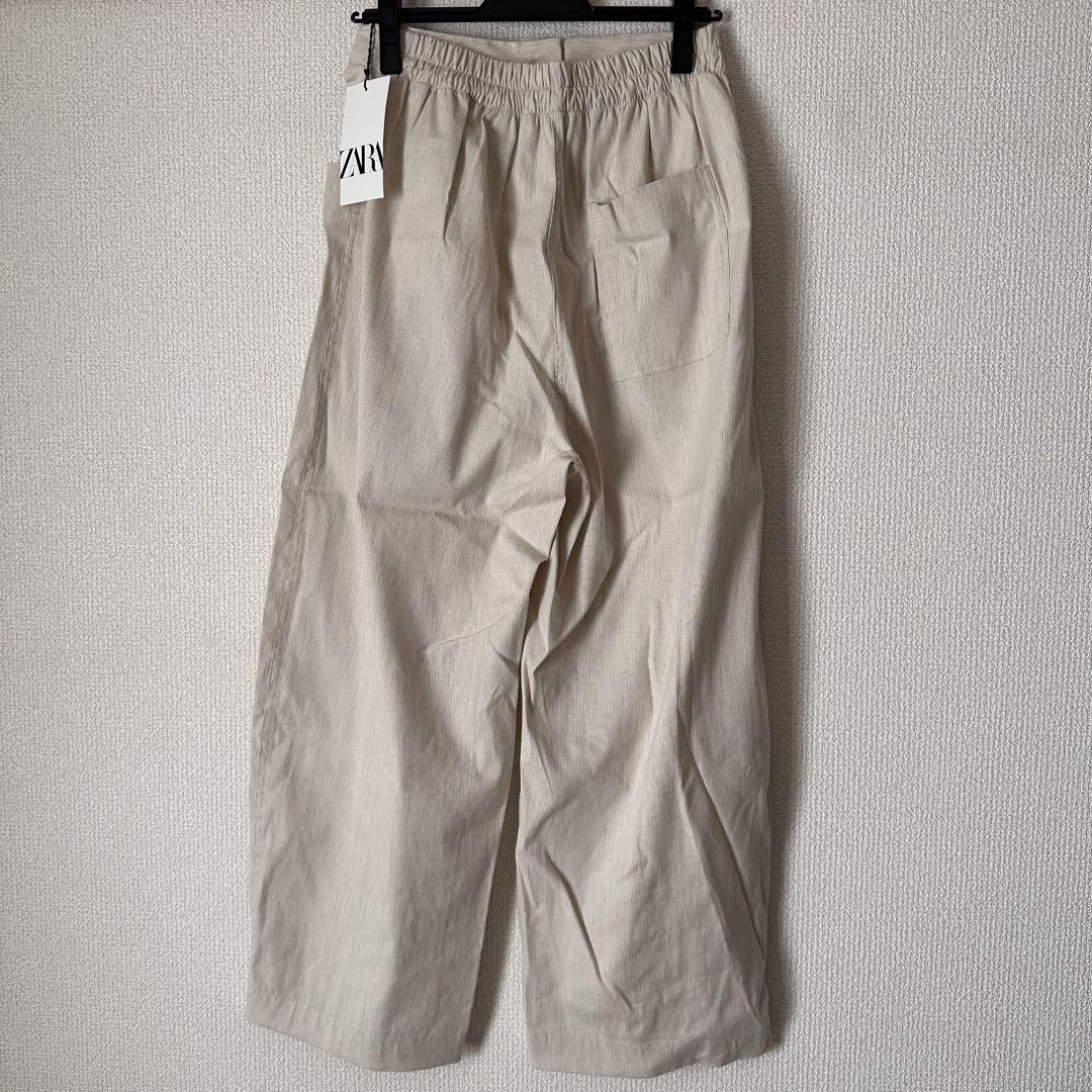【ZARA】ZW COLLECTION ストライプ柄バルーンパンツ リネンストライプバルーンパンツ ZW COLLECTION - マリンブルー