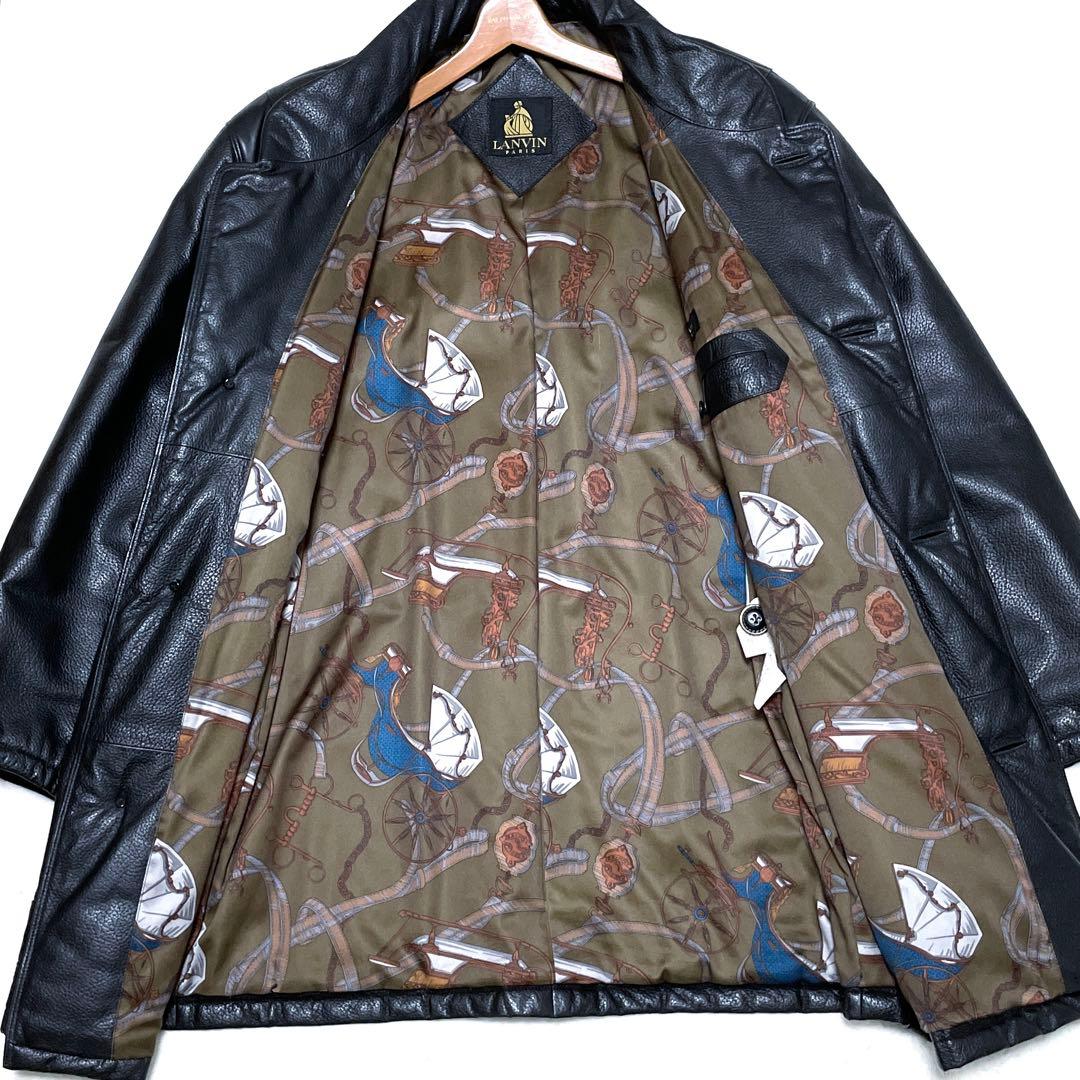 希少!LANVIN ランバン レザーコート 総柄裏地入り 上質 羊革 希少!LANVIN ランバン レザーコート 総柄裏地入り 上質 羊革