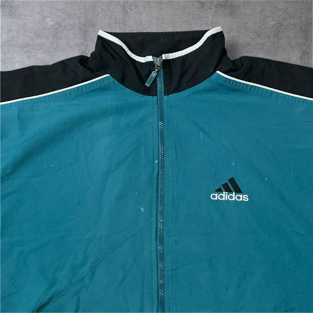 【f2467】90sアディダスadidasナイロンジャケットターコイズグリーン