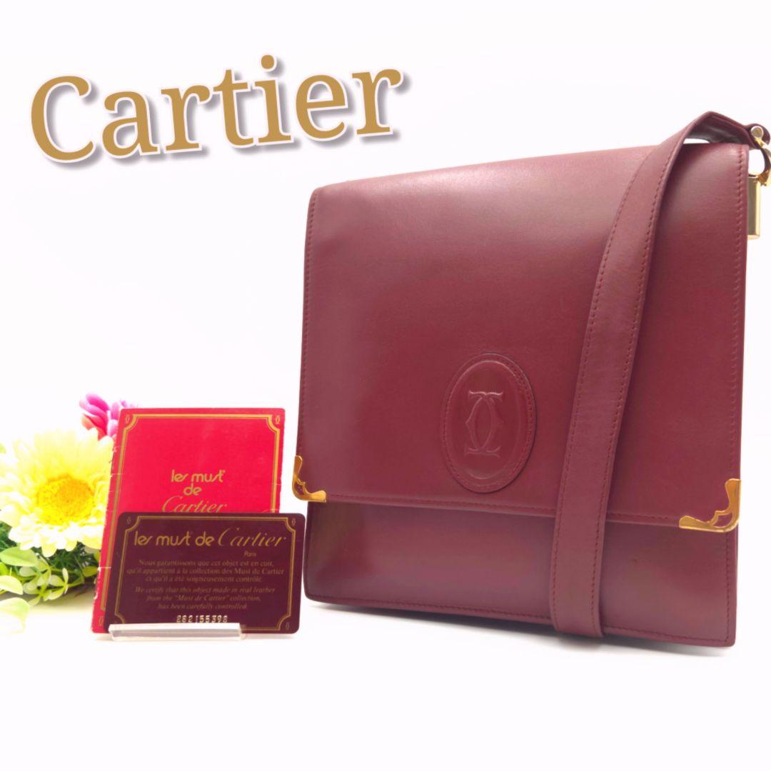 Cartier バーガンディ レザー バッグ Cartier✨ショルダーバッグ マストライン レザー バーガンディ