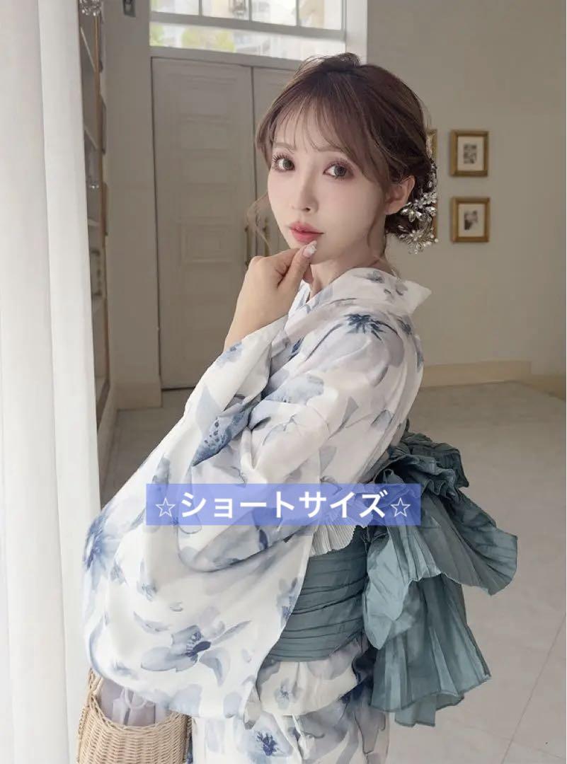 水彩花柄浴衣セット② 3点セット　2way ワンピース　兵児帯　ブルー　大人花柄 水彩花柄浴衣セット② 3点セット 2way ワンピース 兵児帯 ブルー