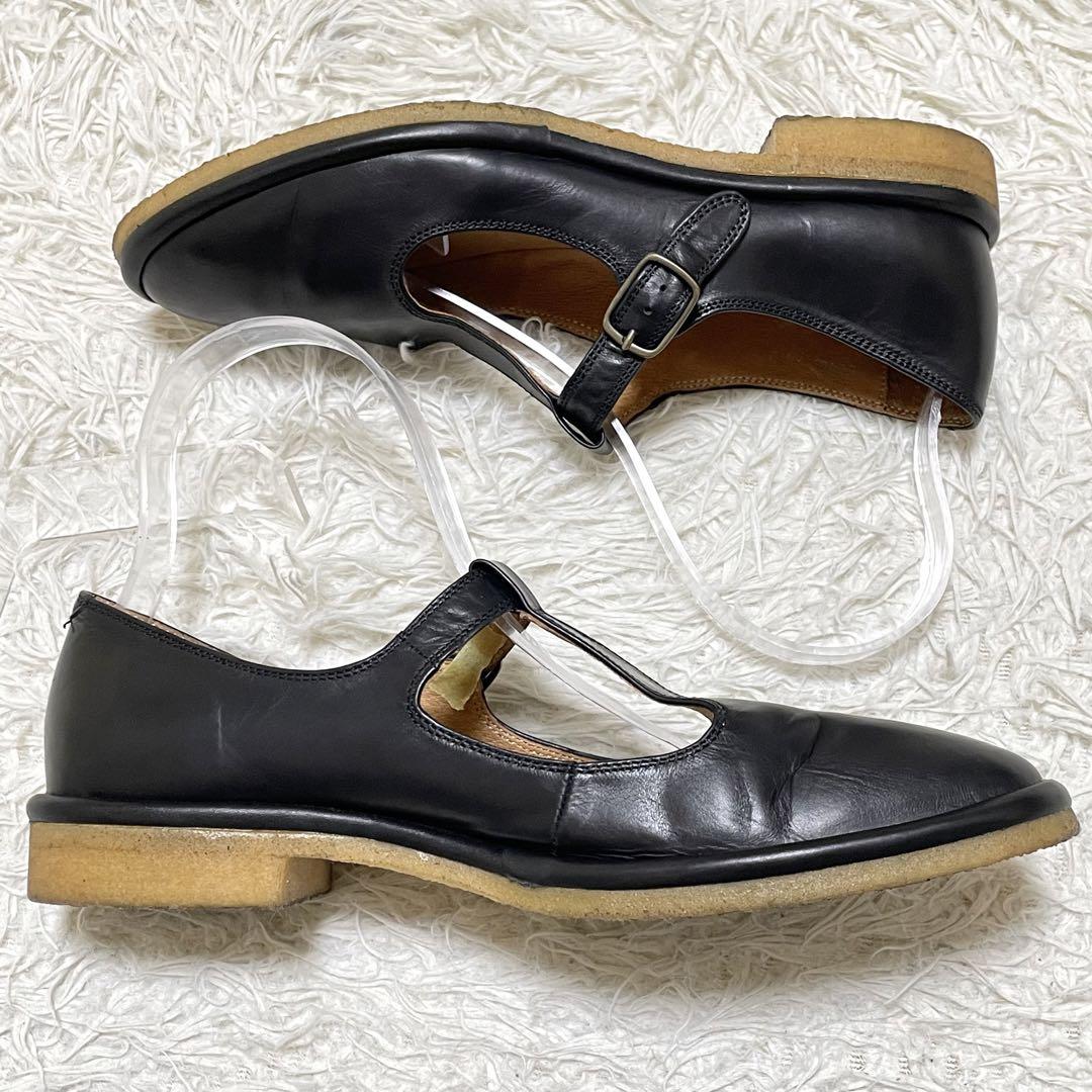 選ぶなら 美品】SAYA T字ストラップレザーフラットシューズ 黒 24 靴
