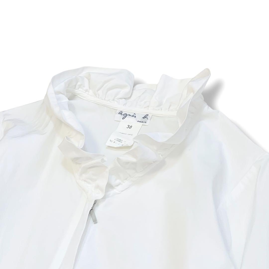 美品 アニエスベー agnès b. フリルブラウス ジップフロント 綿100