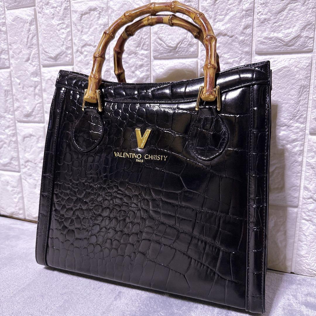 VALENTINO CHRISTY ハンドバッグ クロコ バンブー 黒