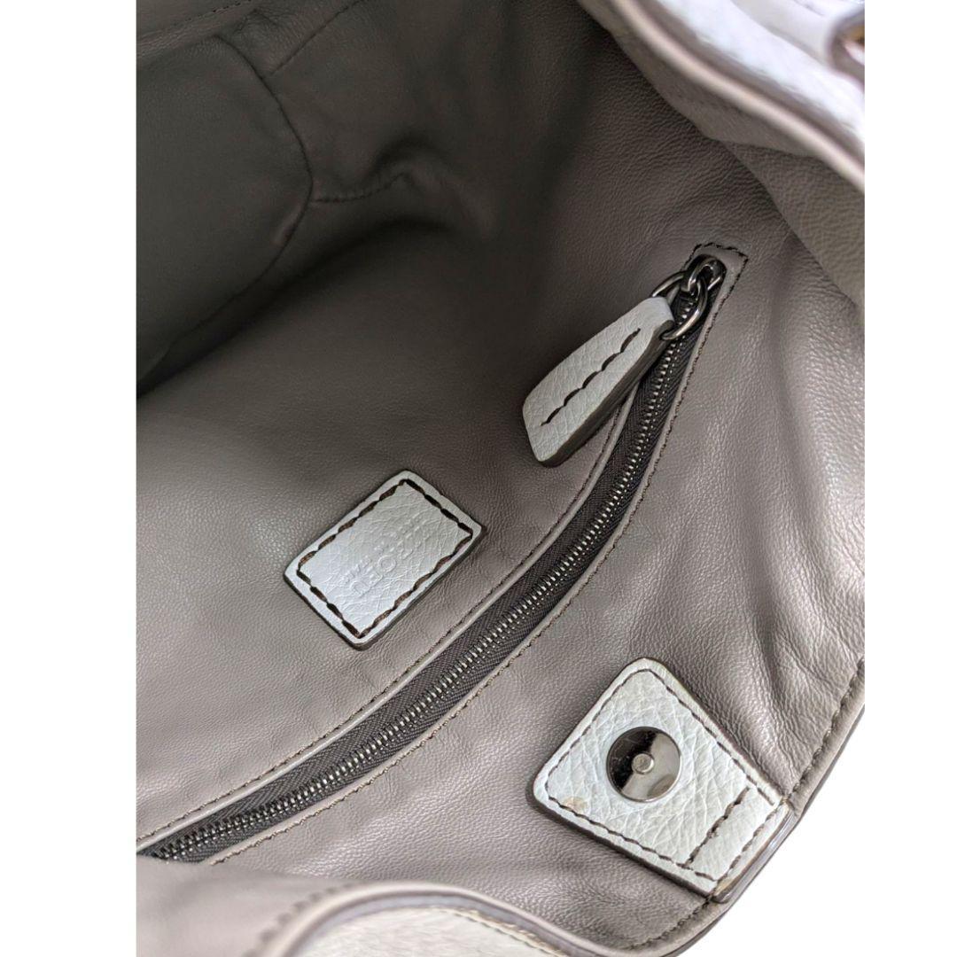 良品 ヒロフ ハンドバッグ シボ革 本革 肩掛け可能 ホワイト