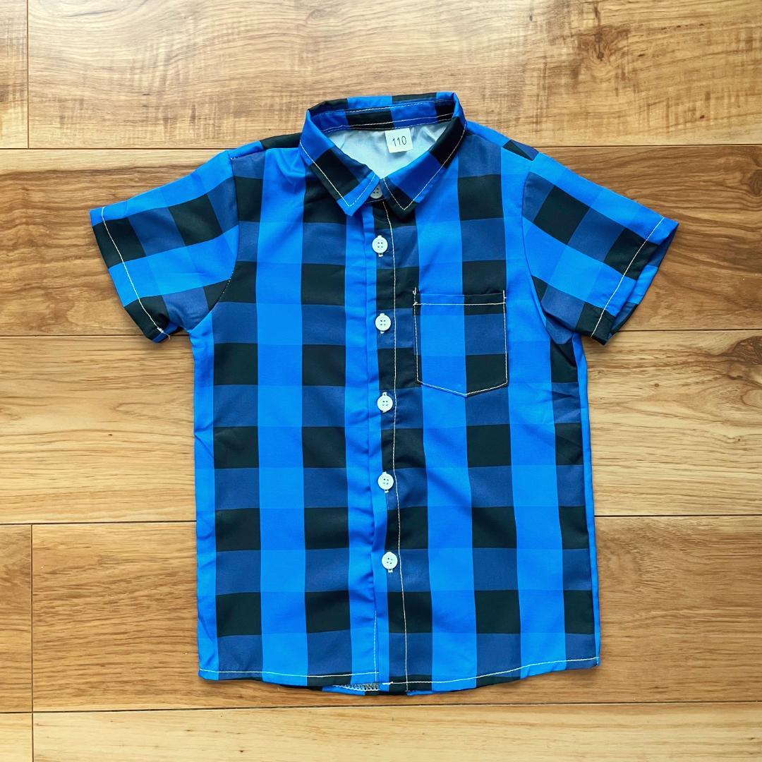 【子供服】チェック柄シャツ　110　青　ブルー　春夏秋　おでかけ　おしゃれ