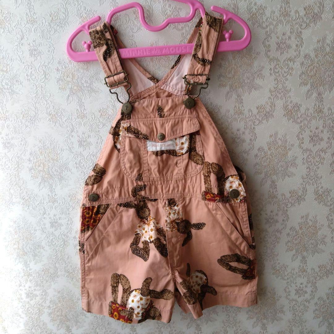 美品　BABYPINK HOUSE アロハウサギ柄オーバーオール