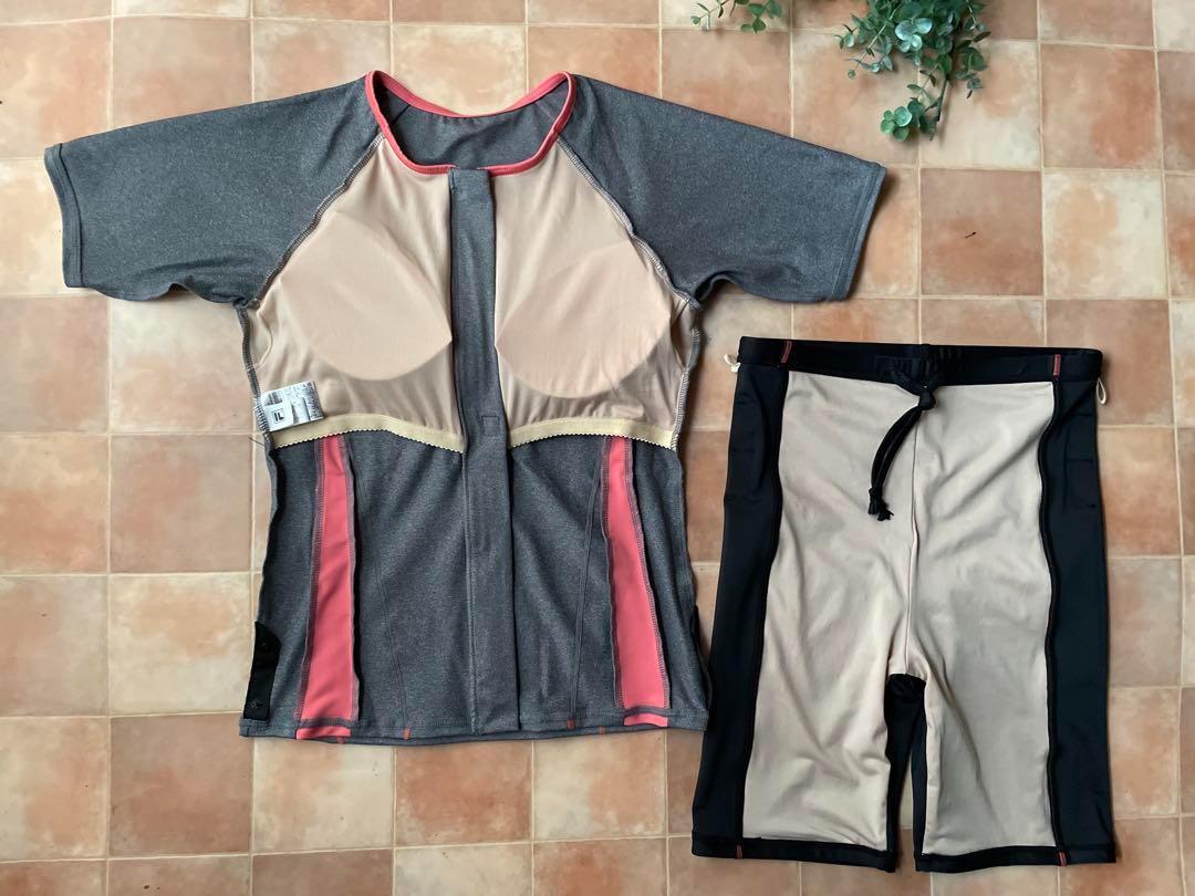 新品◆FILAフィラ・袖付切替フィットネス水着・13号L・グレー×黒 新品◇FILAフィラ・袖付切替フィットネス水着・13号L・グレー