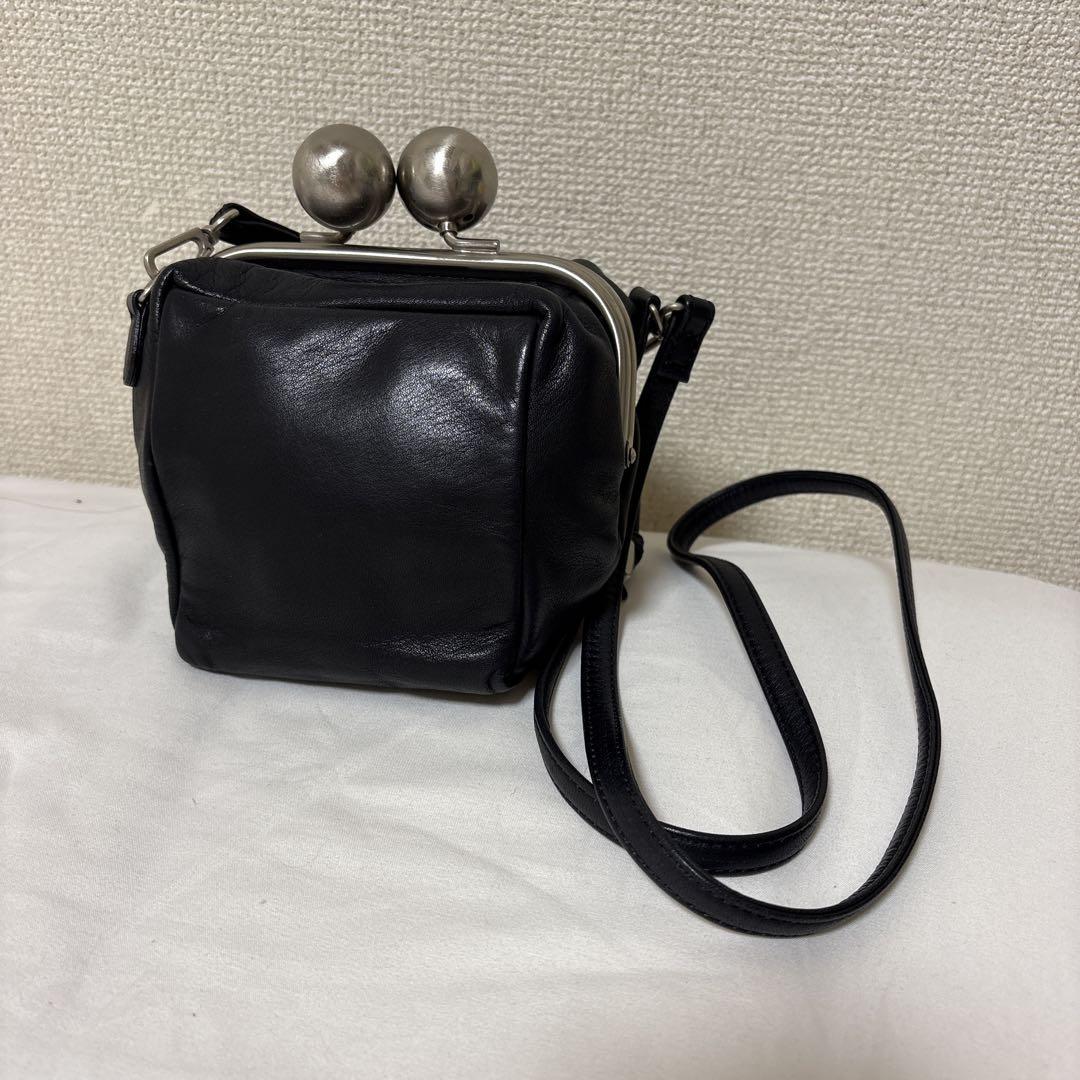 カワカワ がま口 レザー ショルダー ポシェット ブラック