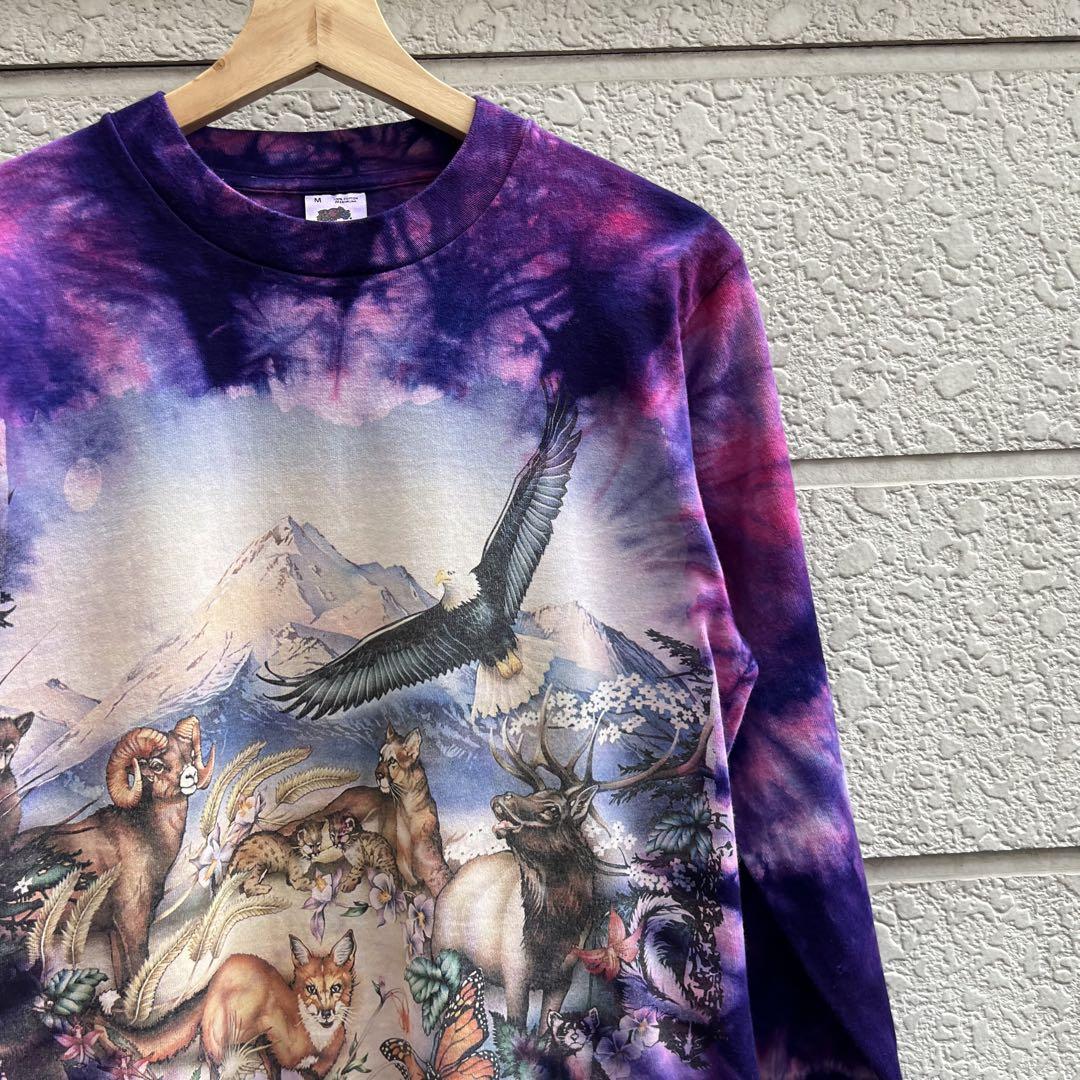 80s 90s USA製 タイダイ 長袖Tシャツ 紫 アニマル vintage