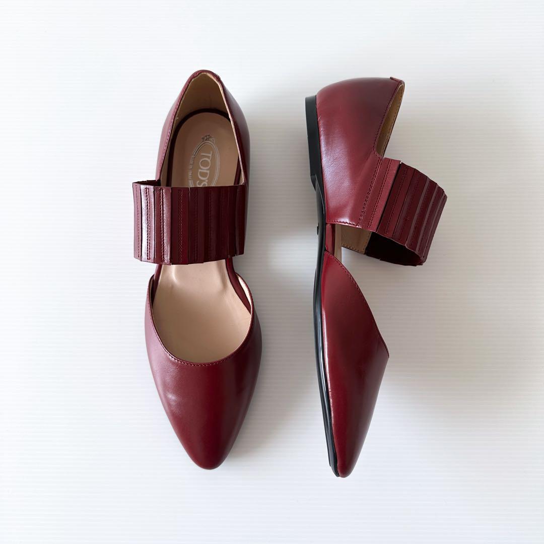 【未使用】TOD’S ストラップフラットシューズ ボルドー 34½