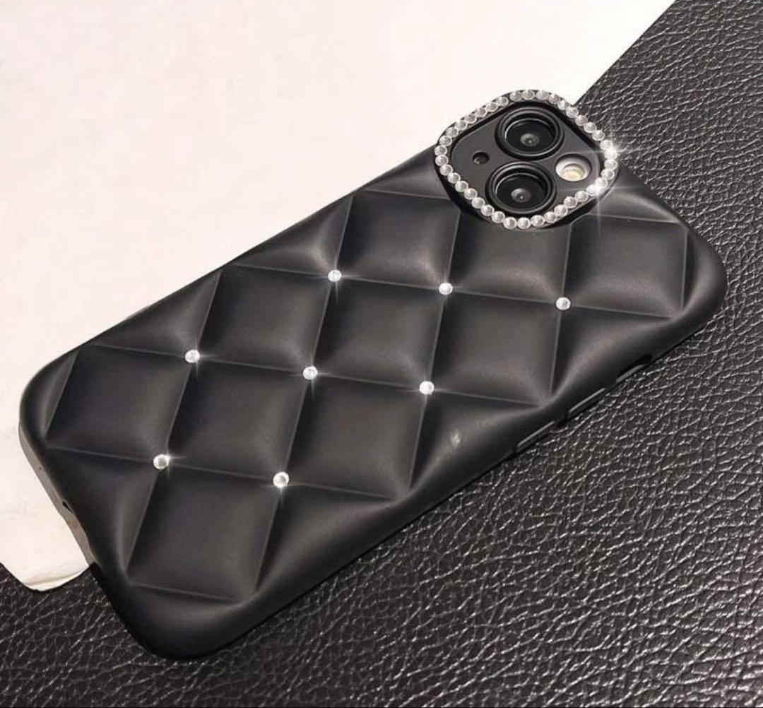 iPhone14 ケース ブラック スマホケース キルティング 黒 - メルカリ