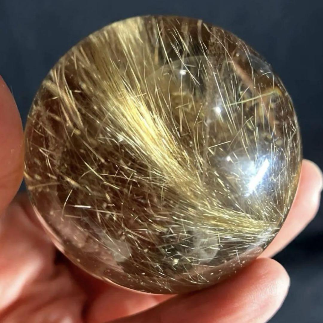 48mm 145gゴールドルチルクォーツ　丸玉　スフィア　金針水晶