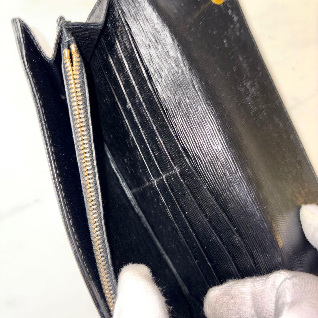 【極美品】PRADA プラダ 長財布 ブラック レザー ナイロン 三角ロゴ