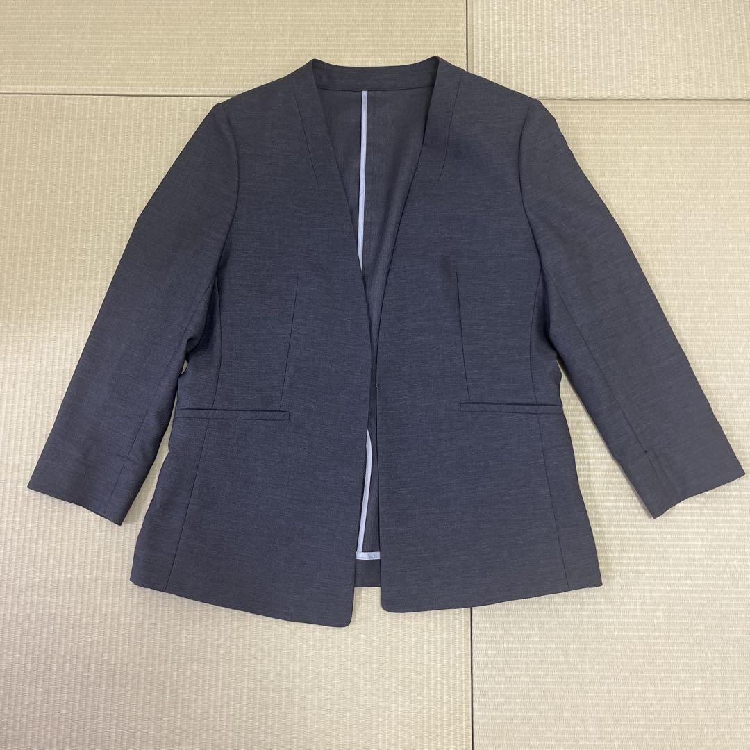 AOKI 麻調グレーノーカラージャケット ワイドパンツ 上下セット