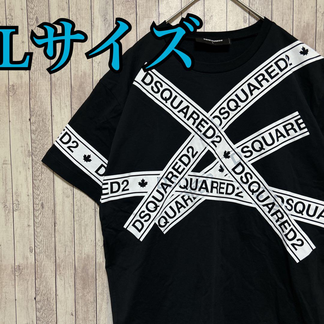 【希少デザイン】ディースクエアード Tシャツ Lサイズ テープロゴ 総柄 人気
