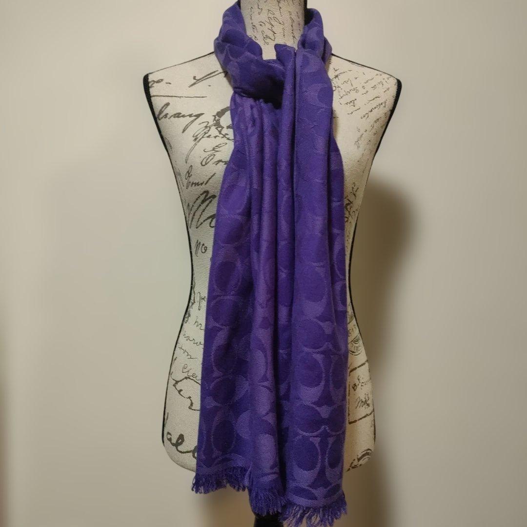 3 コーチ　COACH　マフラー　パープル　紫　ストール　シグネチャー
