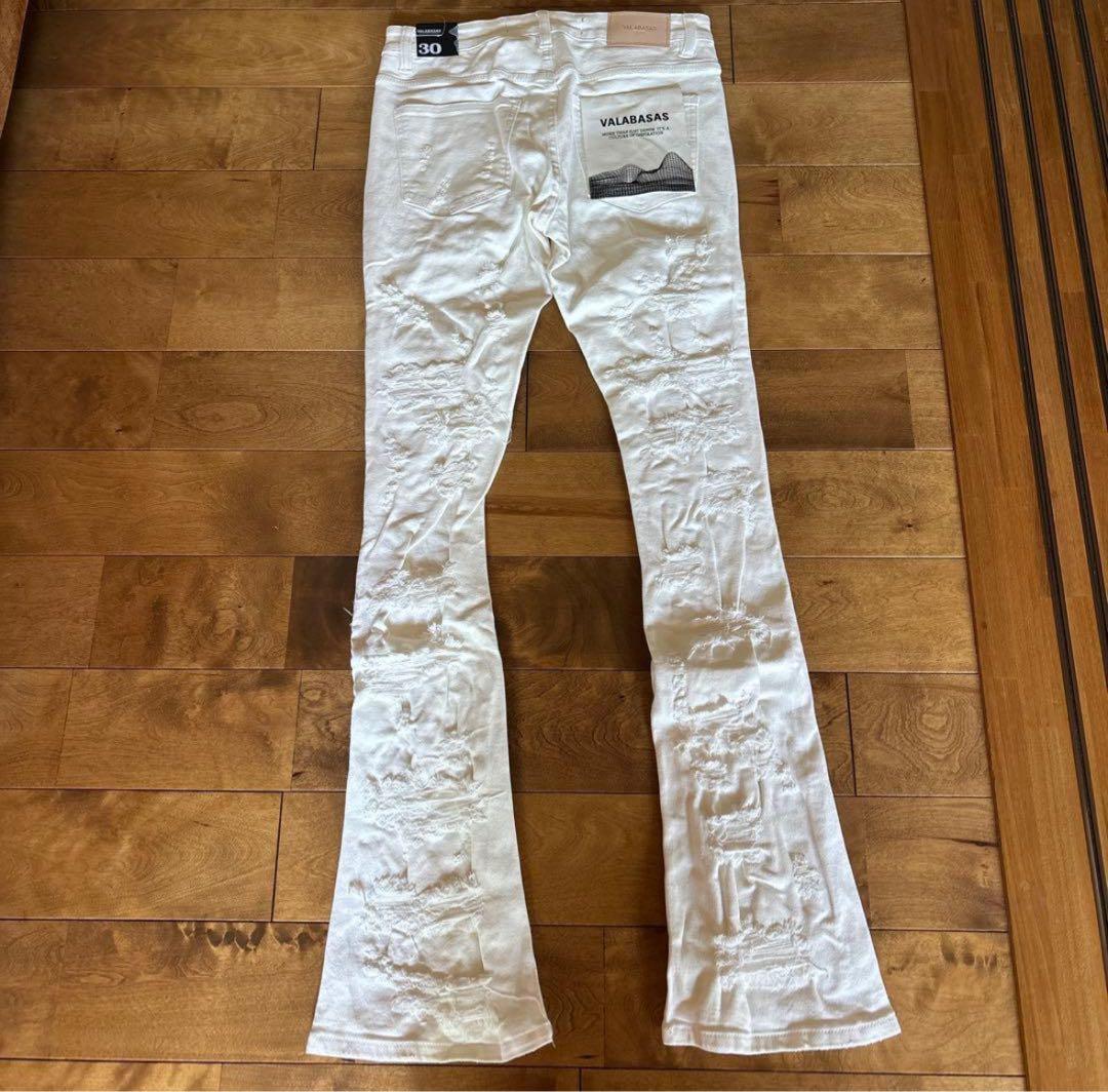 新品valabasasダメージスキニーフレアデニム 30バラバサスホワイト 新品valabasasダメージスキニーフレアデニム 30バラバサスホワイト