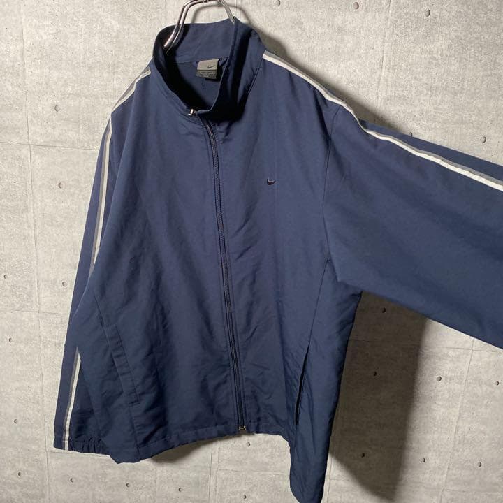 00s NIKE スウッシュ ワンポイント 刺繍ロゴ ナイロンジャケット 紺 M