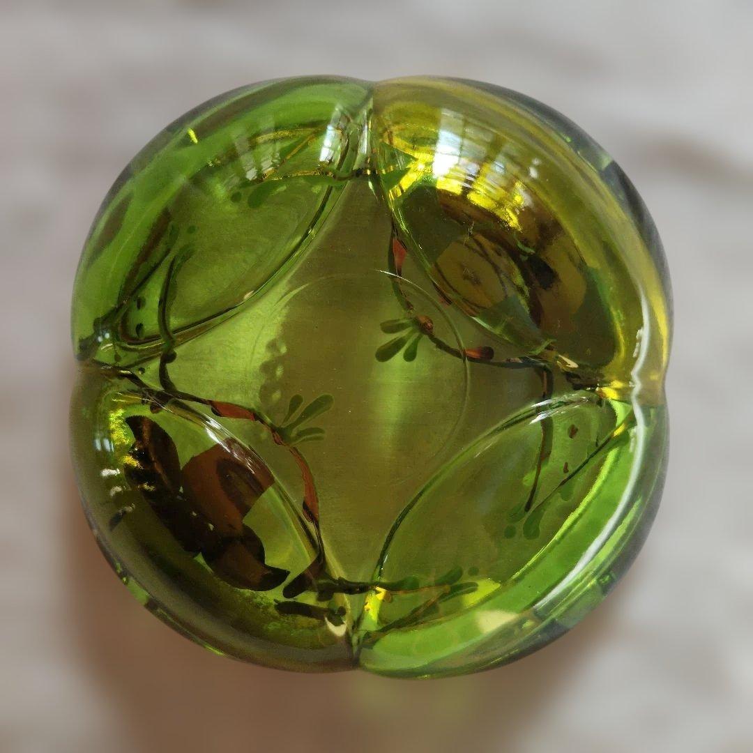 Murano Glass Ashtray - Green with Floral Pattern and Gold Rim