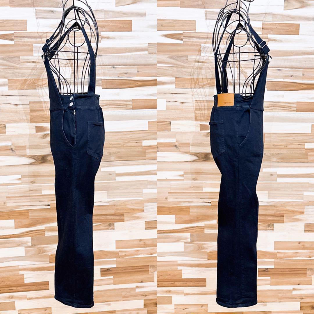 【コヒナ】デニム オーバーオール フレア サロペット パンツ XS 紺インディゴ COHINA - 【コヒナ】デニム オーバーオール フレア サロペット