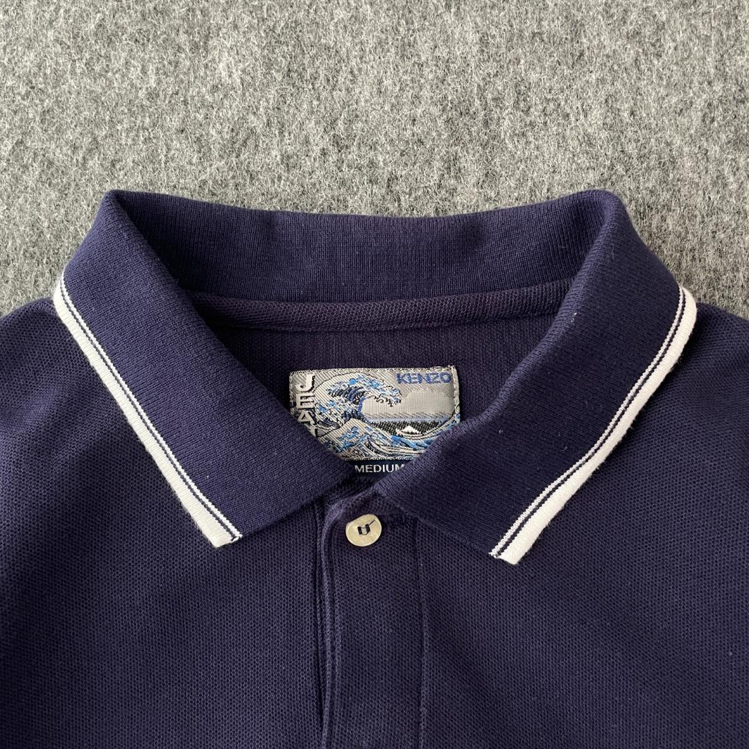 90s KENZO デザインポロシャツ 北斎タグ 刺繍ロゴ ワンポイント