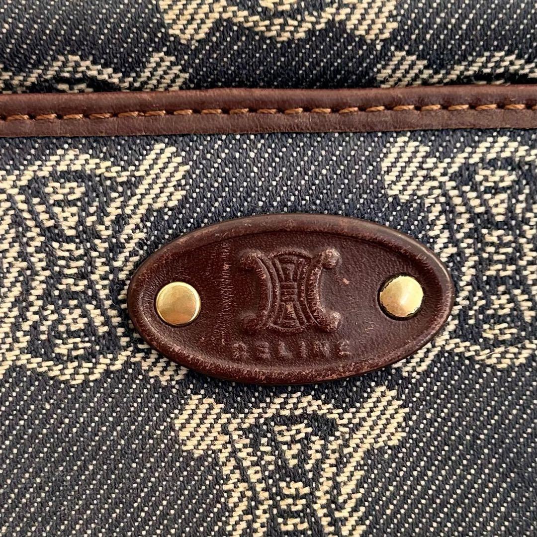 CELINE 二つ折り財布 デニム インディゴ レザー トリオンフ キャンバス