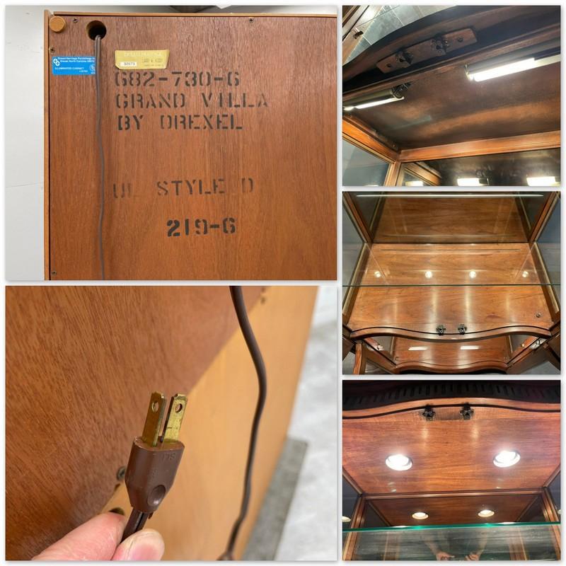 T7694 キュリオケース 照明付き グランドビラ 7iW5a-m47954544604 超美品 ドレクセル 飾り棚 爆買い即納